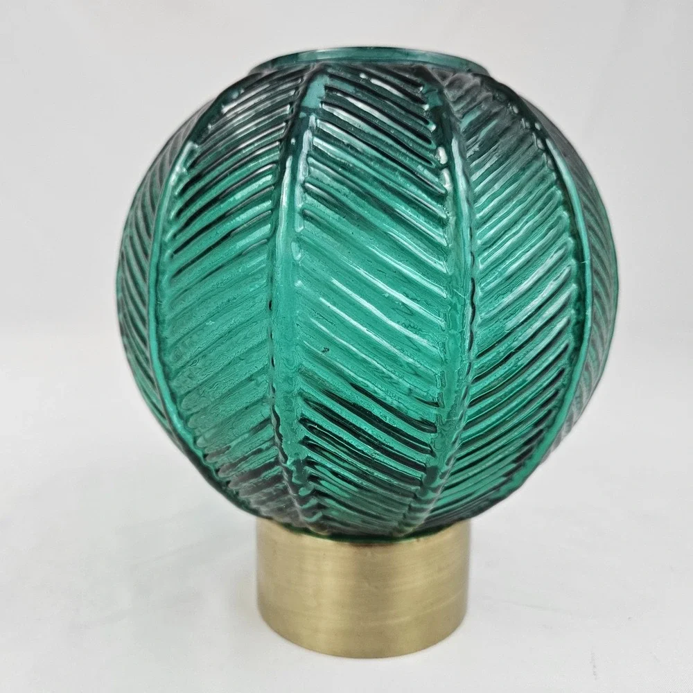 Green Glass Candle Holder Art Deco Style Votive Tea Light Gold Metal Base